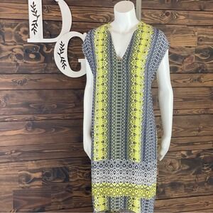 Charlie Jade | Aztec‎ Printed Split Neck Shift Dress with Pockets High Low Hem